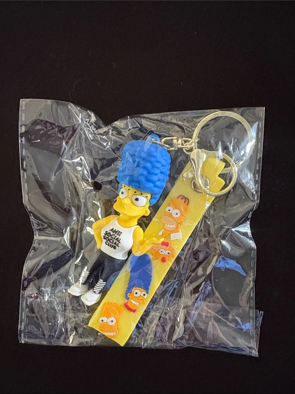 Simpsons Marge Keychain Bag Charm with Yellow Strap and Blue Hair